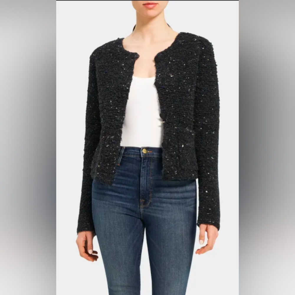 Theory Wool Tweed Boucle Button Up Cardigan Large